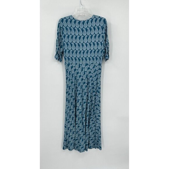 BODEN REBECCA dress midi jersey tea paisley stretch knit v neck blue teal 12R - Picture 7 of 10